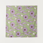 Green Lila Retro Y2K Funky Hippie Blume Muster Wandteppich (Vorderseite (Horizontal))