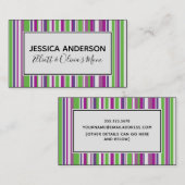 Green & Lila Stripes Mommy Playdate Calling Card Telefonnummerkarte (Vorne/Hinten)