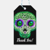Green & Lila Sugar Skull Black Halloween-Party Geschenkanhänger (Rückseite)