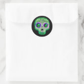 Green & Lila Sugar Skull Black Halloween-Party Runder Aufkleber (Tasche)