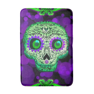 Green & Lila Sugar Skull GlasshHalloween Badematte
