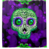 Green & Lila Sugar Skull GlasshHalloween Duschvorhang (Vorderseite)