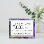 Green & Lila Watercolor Abschluss Save the Date Postkarte (Stehend Vorderseite)