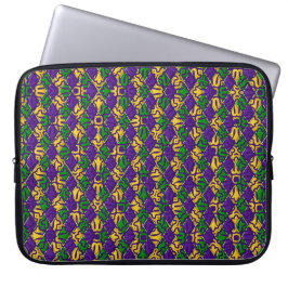 GREEN LILA YELLOW WHITE MARDI GRAS FLEUR DI LIS LAPTOPSCHUTZHÜLLE