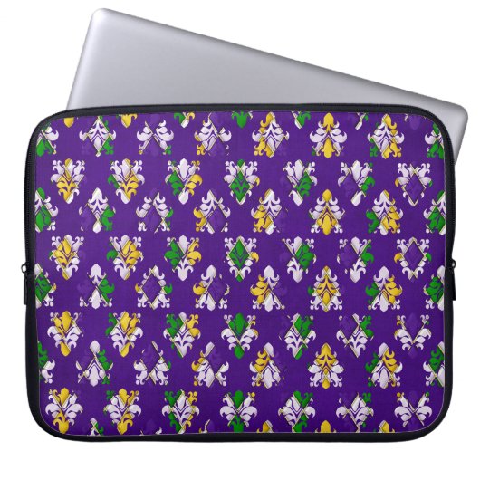 GREEN LILA YELLOW WHITE MARDI GRAS FLEUR DI LIS LAPTOPSCHUTZHÜLLE (Vorderseite)