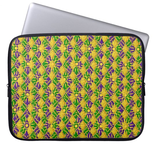 GREEN LILA YELLOW WHITE MARDI GRAS FLEUR DI LIS LAPTOPSCHUTZHÜLLE (Vorderseite)