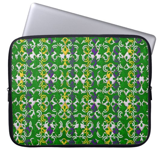 GREEN LILA YELLOW WHITE MARDI GRAS FLEUR DI LIS LAPTOPSCHUTZHÜLLE (Vorderseite)