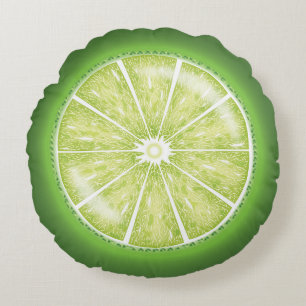 Green Limon Citrus Fruit Slice Cartoon Illustratio Rundes Kissen