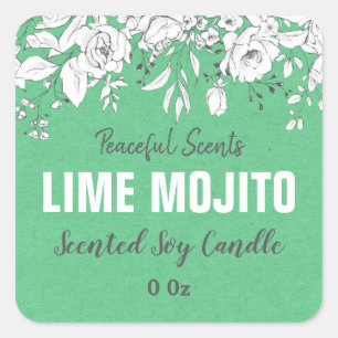 Green Limon Mojito Soy Candle Produktkennzeichnung Quadratischer Aufkleber