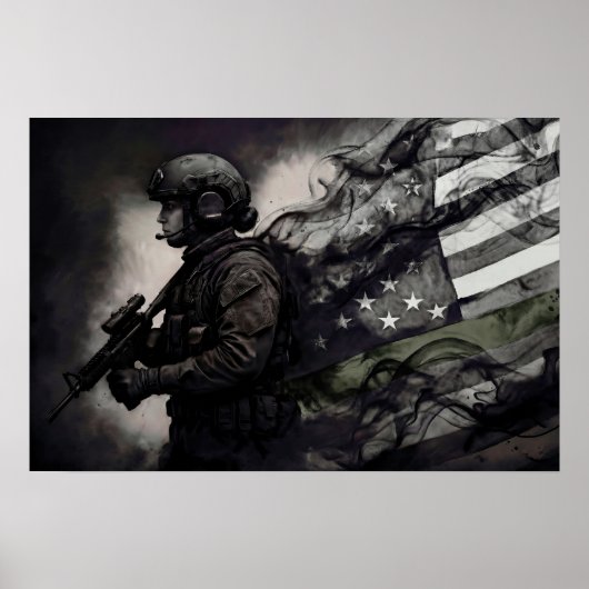 Green Line American Flag Military Female Tribute Poster (Vorne)