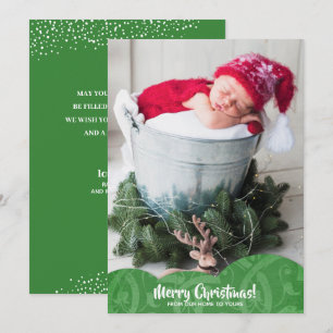 Green Linen Filigree Foto Weihnachtskarte Feiertagskarte