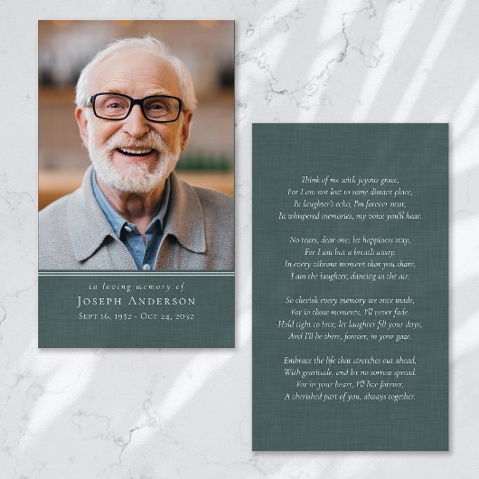 Green Linen Foto Beerdigungskarte