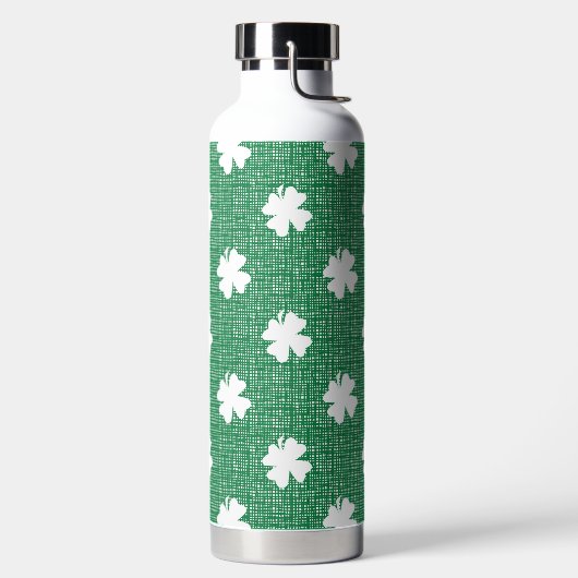 GREEN LINEN LOOK WITH WHITE IRISH SHAMROCKS TRINKFLASCHE (links)