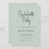 Green Linen Simple Black Script Junggeselinnen-Abs Einladung (Vorne/Hinten)