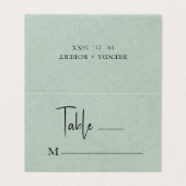 Green Linen Simple Black Script Wedding Platzkarte Visitenkarten (Außenseite Aufgefaltet)