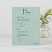 Green linen Simple Black Script Welcome Menu Einladung (Stehend Vorderseite)