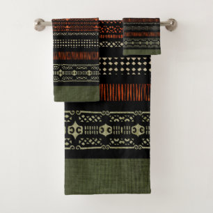 Green Linen Tribal Muster Badhandtuch Set