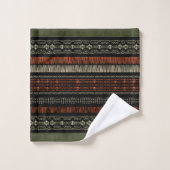 Green Linen Tribal Muster Badhandtuch Set (Waschlappen)