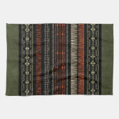 Green Linen Tribal Muster Geschirrtuch (Horizontal)