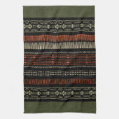 Green Linen Tribal Muster Geschirrtuch (Vertikal)