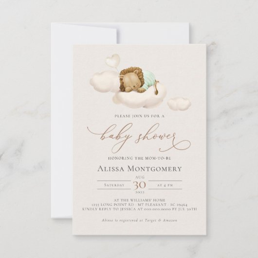 GREEN Lion Baby Shower Einladung (Vorderseite)