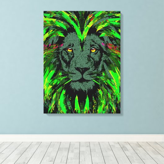Green Lion Head gepackte Canvas Lion Face Portrait Leinwanddruck (Insitu (Holzboden))