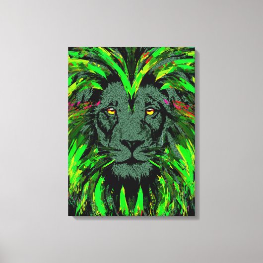 Green Lion Head gepackte Canvas Lion Face Portrait Leinwanddruck (Vorderseite)
