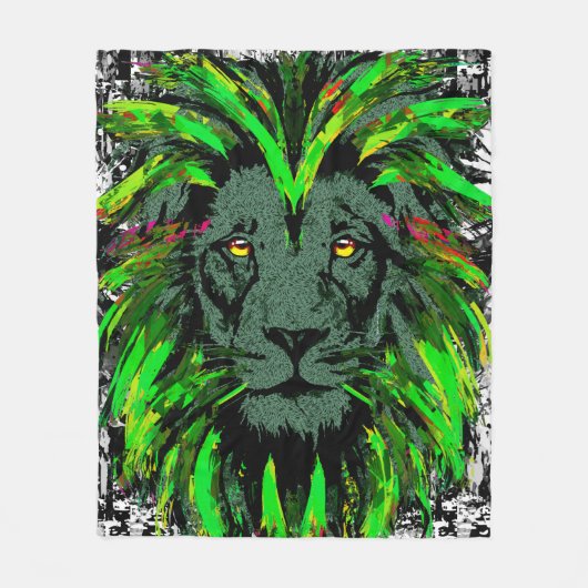 Green Lion Head - Lion Face Fleece Blanket (Vorderseite)
