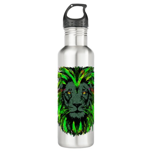 Green Lion Head - Lion Face Portrait Zeichnend Edelstahlflasche (Vorderseite)