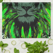 Green Lion Head - Lion Face Portrait Zeichnend Geschirrtuch (Gefaltet)