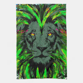 Green Lion Head - Lion Face Portrait Zeichnend Geschirrtuch