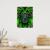 Green Lion Head Poster - Lion Face Portrait Poster (Küche)