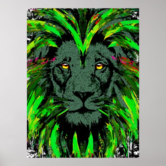 Green Lion Head Poster - Lion Face Portrait Poster (Vorne)