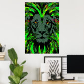 Green Lion Head Poster - Lion Face Poster (Heimbüro)