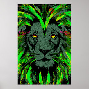 Green Lion Head Poster - Lion Face Poster