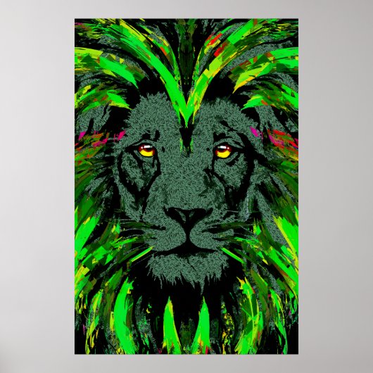 Green Lion Head Poster - Lion Face Poster (Vorne)