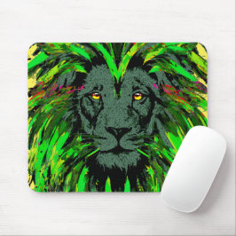 Green Lion Mousepad - Lion Face Portrait Zeichnend