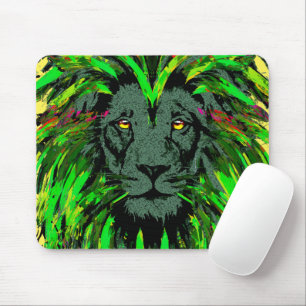 Green Lion Mousepad - Lion Face Portrait Zeichnend