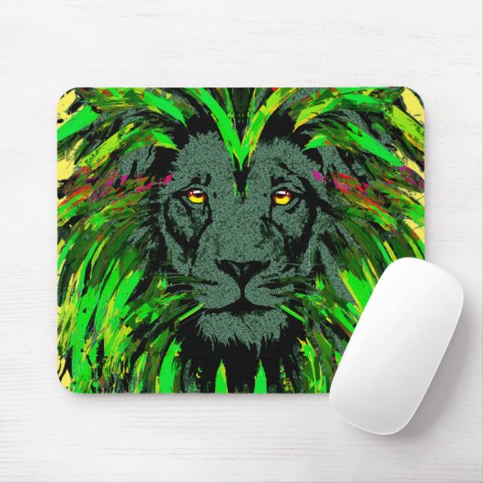 Green Lion Mousepad - Lion Face Portrait Zeichnend (Mit Mouse)