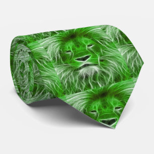 Green Lion Print on Men Necktie Krawatte