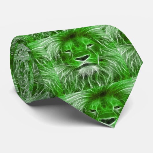 Green Lion Print on Men Necktie Krawatte (Gerollt)