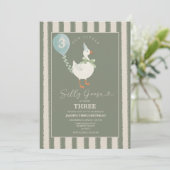 Green Little Albern Goose Balloon Junge 3. Geburts Einladung (Stehend Vorderseite)