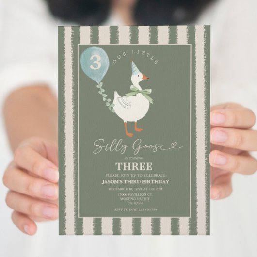 Green Little Albern Goose Balloon Junge 3. Geburts Einladung