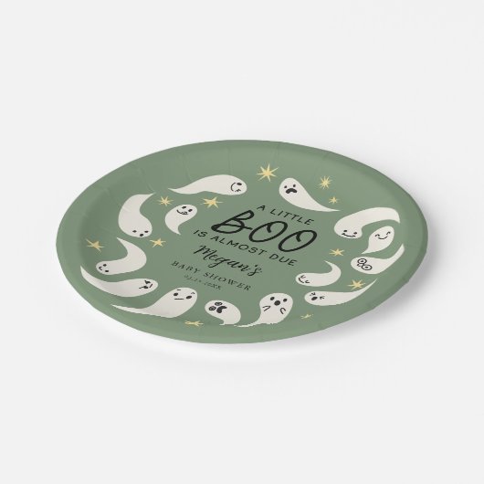 Green Little Boo October Baby Dusche Pappteller (Schrägansicht)