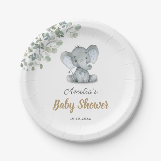Green Little Elephant Baby Shower Pappteller (Vorderseite)