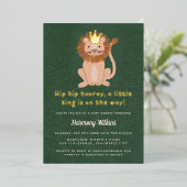 Green Little King Lion Boy Baby Shower Einladung (Stehend vorne)
