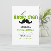 Green Little Man Mustache Kinderdusche Einladung (Stehend Vorderseite)