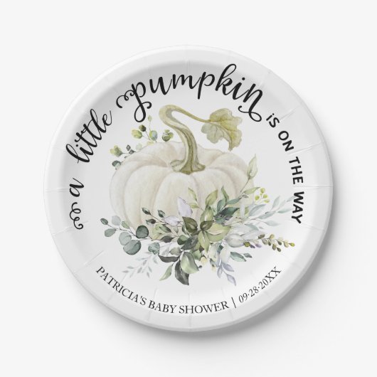 Green Little Pumpkin Fall Baby Shower Pappteller (Vorderseite)