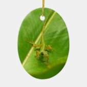 Green Lizard auf grünem Leaf Keramik Ornament (Vorne)