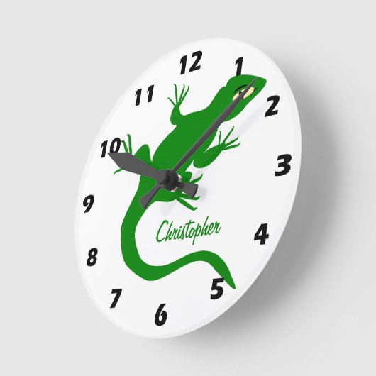 Green Lizard Design Personalised Runde Wanduhr (Winkel)